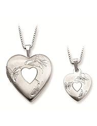 Just Like Mommy Collection Sterling Silver Polished & Satin Finish Butterfly and Hearts Design Heart Locket Pendant Necklace Set with 14" & 18" Box Chain