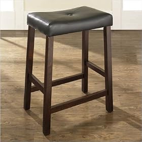 Upholstered 24 Saddle Seat Bar Stool in Vintage Mahogany Finish [Set of 2] by Crosley