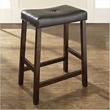 Upholstered 24 Saddle Seat Bar Stool in Vintage Mahogany Finish
