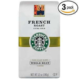 Starbucks French Roast Coffee (Extra Bold), Whole Bean, 12-Ounce Bags (Pack of 3)