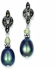 Genuine .925 Sterling Silver Glass Bead/Fresh Water Cultured Peacock Pearl Post Drop Earrings 3.3 Grams.100% Satisfaction Guaranteed.