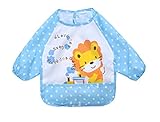 COTARON　ベビーエプロン 長袖 ポケットつき 防水 動物柄 １歳〜3歳　 (青　ライオン)