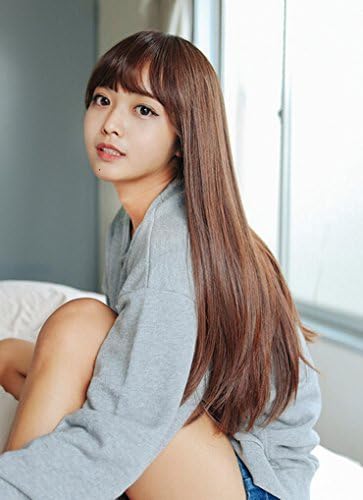 Hi Girl Charming Long Chocolate Brown Straight Full Bangs Hair Wigs for Women