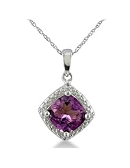 1 1/2ct Amethyst and Diamond Cushion Cut Pendant in Sterling Silver