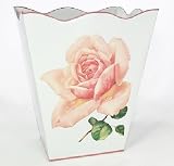 White Retro Waste Basket ~ Trashcan ~ Trash Holder ~ Trash Basket ~ Shabby Chic Enamel with Vintage French Roses