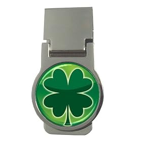 Money Clip Round of Green Shamrock (Celtic, Club, Gold, Irish, Ireland, Little, Charm, Cross, Four...