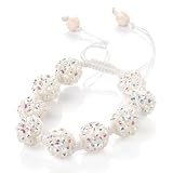 Minerva Collection Disco Ball Bead Shamballa Fashion Bracelet White