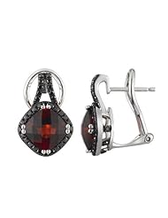 14K White Gold 4.51ct Black Diamond & Cushion Garnet Gemstone Huggie Earrings