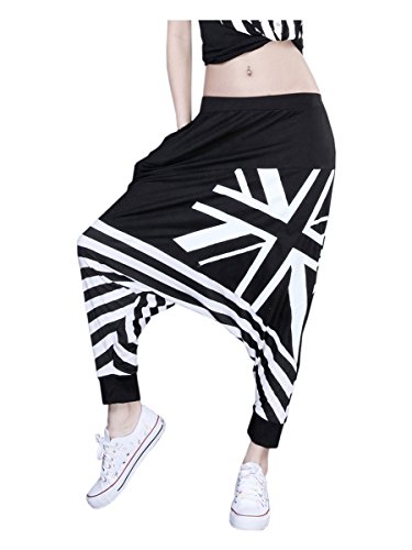 ELLAZHU Women Baggy Harem Hippie UK Flag Stripes Pants Trousers Onesize GN65