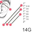 316L Surgical Steel Industrial with Design - Pink Ball 14G, 1" 1/2 - Sold as a Pair