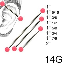 316L Surgical Steel Industrial with Design - Pink Ball 14G, 1" 7/8 - Sold as a Pair
