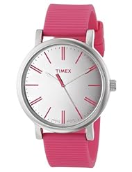 Timex Womens T2N789AB Originals Classic Round Silver-Tone Dial Pink Silicone Strap Watch
