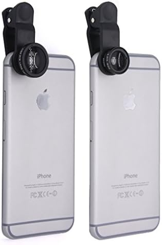 EtryBest(TM) 3 in 1 Universal Clip on Cell Phone Camera Lens Kit - Fish Eye Lens / 2 in 1 Macro Lens & Wide Angle Lens / Universal Clip with One Microfiber Carrying Bag for iPhone 6 Plus 5S 5C 4S, Samsung Galaxy S6 S5, HTC and Other Smart Phones Tablets (Black)