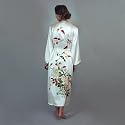 White Silk Robe for Women -- The Chrysanthemum -- 100% Silk, Hand Painted