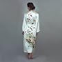 White Silk Robe for Women -- The Chrysanthemum -- 100% Silk, Hand Painted