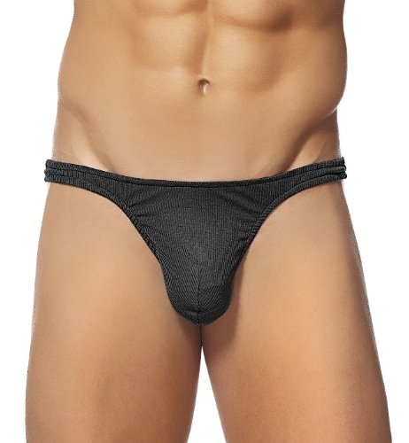 Male Power Cotton Rib Bong Thong - Black