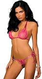 Rene Rofe 301188 2-Piece Lace Tie-Up Bra and Thong Set, Black, Only Size
