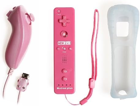 Belpair Wii Remote Controll with Built-in Motion Plus Nunchuk Silicon Case+wrist Strap Pack, Pink
