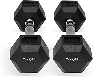 InfiDeals YES4ALL INFIDEALS DELUXE RUBBER COATED HEX DUMBBELLS - SOLD IN PAIR (Black - 10 lbs. (Pair))