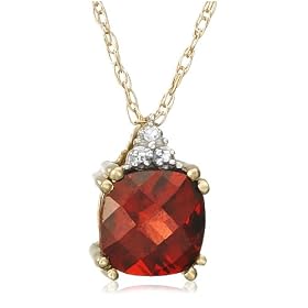 10k Yellow Gold, January Birthstone, Garnet and Diamond Pendant by
