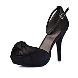 Women's Satin Upper High Heel Ankle-Straps Sandals Party Shoes (Size: 6.5 B(M) US/Black)