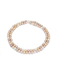 Sterling Silver 2 Rows 8-9mm Multi Pink Cultured Freshwater Pearl High Luster Necklace 17"-18" Length.