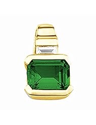 10K Yellow Gold Emerald Cut Chatham Created Emerald and Diamond Pendant -- LIFETIME WARRANTY