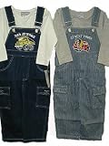 Toddler Boys Sizes 2T/3T/4T Cotton Indigo Denim/Stripe Denim Embroidered Bib Pocket Overall 2-PC Sets. (Prepack=24 Sets Assorted Sizes/Emb. Designs, Each 7.50)
