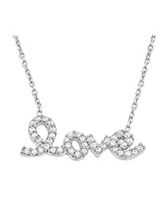 Rhodium Plated Sterling Silver Cz Love Necklace, 16 Inch Plus 2 Inch Adjustable