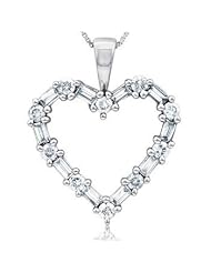 14K White Gold 1ct Fulfilling Young Love Prong Baguette & Diamond Heart Pendant
