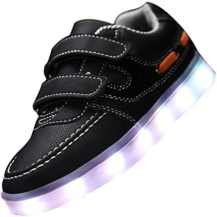 EZflora 7 Colors Unisex Kids Rechargeable LED Light-up Sport Shoes USB Charge Luminous Flashing Sneakers, Black