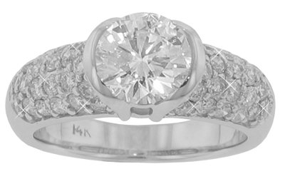 2.50 ct. TW GIA Certified Round Cut Diamond Engagement in 14 kt. Half Bezel Ring