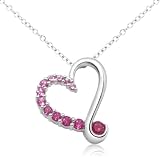 10k White Gold Round Created Pink Sapphire and Created Ruby Heart Pendant, 18