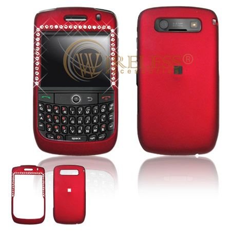 Blackberry Curve 8900 Javelin Cell Phone Red Rubber Feel White Diamond Protective Case Faceplate Cover 41pcs diamonds