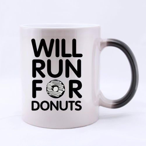 Funny Donut Mug - New Top Will Run For Donuts Morphing Coffee Mug or Tea Cup - 11 ounces