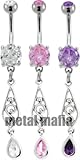 FILIGREE DESIGN CUTOUT BELLY RING WITH GEM DROP BNACZ86TZ- TANZANITE