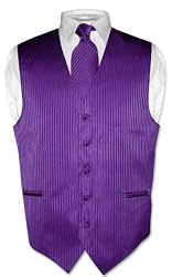 Men's Dress Vest & NeckTie Purple Striped Vertical Stripes Design Set for Suit or Tuxedo