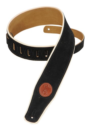 Levy's Leathers MSS3CP-BLK Suede-Leather Guitar Strap with Cream Piping,Black