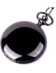 Pocket Watch Quartz Movement Black Case White Dial Arabic Numerals with Chain Full Hunter Design PW-23