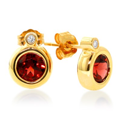14K Yellow Gold Garnet & Diamond Button Earrings