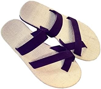 CAN THE NEW Unisex Natural Linen Soft rubber sole Toe Ring Sandal  (9.5 D (M) US, black)