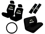 11 Piece NFL Auto Interior Gift Set - San Diego Chargers - A Set of 2 Seat Covers, 1 Rear Bench Cover, 1 Steering Wheel, and A Set of 2 Seat Belt Pads