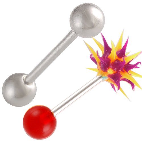 14g 14 gauge 1.6mm 5/8 16mm tongue bar nipple barbell ear ring 6mm steel koosh ball Red Acrylic AVOB 2Pcs
