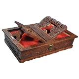 Christmas Gifts For Men & Women A Beautiful Handcarved Wooden Book Storage Box with Delicate & Detailed Intricate Carvings & Red Velvet Lining With Conveniently Inbuilt Foldable Book Stand for Religious Books - Magnificent & Eligent For Book Keeping and Reading