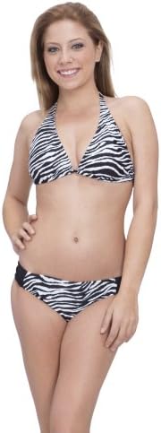 (9003AT) LiliLane Halter 2 Piece Bikini Set Bathing Suit in Zebra Size: S