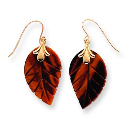 14k Tiger's Eye Leaf Drop Earrings