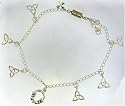 Celtic Anklet - 9/10" adj pewter covered in Sterling Silver Irish Celtic Claddagh Heart Ankle Bracelet