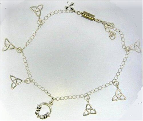 Celtic Anklet - 9/10 adj pewter covered in Sterling Silver Irish Celtic Claddagh Heart Ankle Bracelet