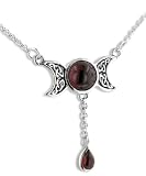 Sterling Silver Celtic Knot Triple Moon Phases Genuine Garnet 17" Necklace