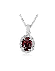 Garnet Pendant Necklace with White Topaz 2.3 Carat (ctw) in Sterling Silver with Chain